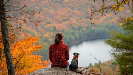 Enjoying the autumn view with a loyal companion in nature