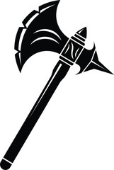 Vintage fantasy battle axe silhouette illustration featuring detailed blade design, ideal for medieval, warrior, gaming, and weapon-themed artwork.