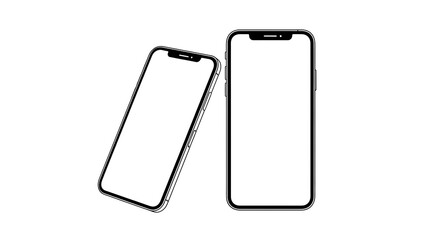 Two modern smartphone mockups with blank white screens in a simple line art style