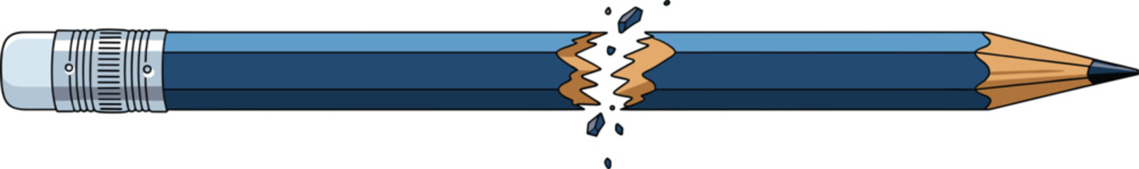 Broken blue pencil illustration showing snapped wood and scattered debris in a detailed vector style for educational or creative concepts.