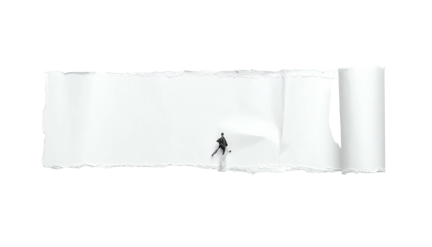 Man stands in torn paper; abstract and minimalist - Powered by Adobe