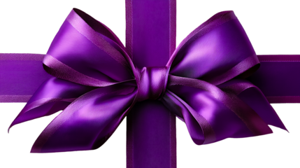 A vibrant purple bow tied around a gift box with a black background. Ideal for marketing promotions, discounts, and holiday sales.