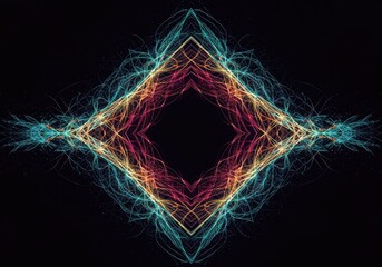 An abstract background featuring complex, interlocking sonic waves creating a shimmering, symmetrical, resonant geometric pattern ,glowing ,abstract ,background