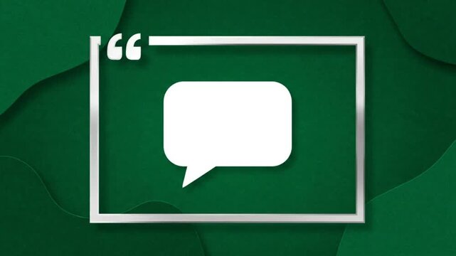 Empty speech bubble quote in silver frame over green paper cut abstract background for inspiration