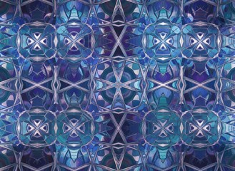 Seamless vector pattern with geometric blue snowflakes, stars, and abstract ornamental background texture