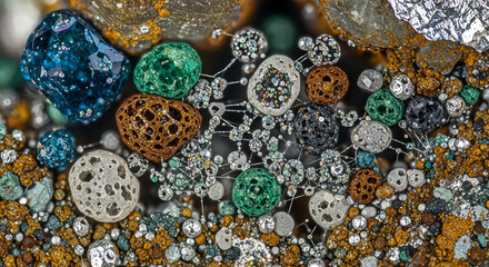 Mineral Spheres with Porous Rocks and Crystals