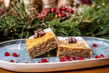 Festive walnut baklava dessert slices