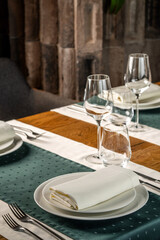 Elegant restaurant place setting closeup
