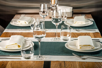Elegant restaurant table setting for dinner
