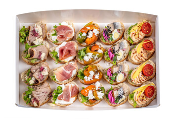 Top view assorted gourmet bruschetta platter