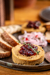 Gourmet pate with berry chutney and bread