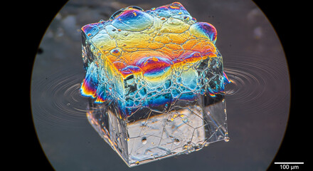 Cube of Ice with Rainbow Birefringence