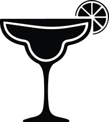 Minimalist black margarita cocktail glass with lime silhouette vector icon