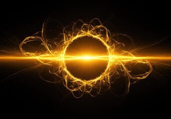 Ethereal golden energy flows infinitely through a dark, abstract void, creating a breathtaking luminous portal of spiritual and boundless cosmic depth ,pattern ,dynamic ,golden