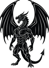 Fototapeta premium Epic Winged Dragon Warrior Silhouette – Mythical Creature Illustration