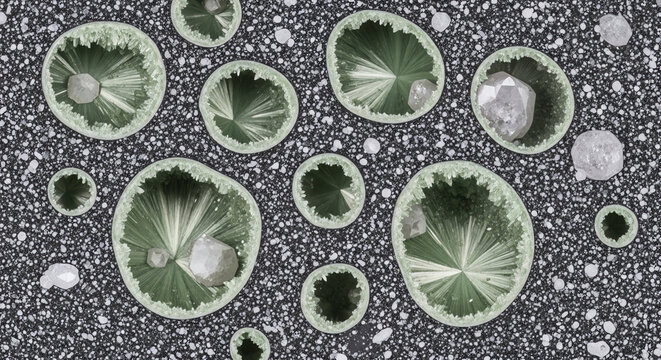 Green Crater Mineral Crystals on Dark Ground - Powered by Adobe