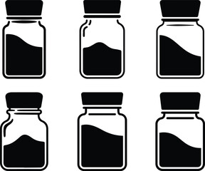 Set of Minimalist black spice jar container with lid silhouette vector icon