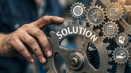 solution mechanism with gear symbols and digital interface