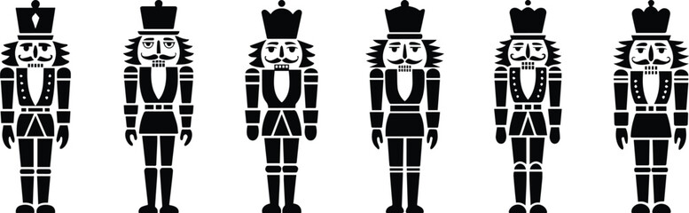 Set of Minimalist black christmas nutcracker soldier toy silhouette vector icon