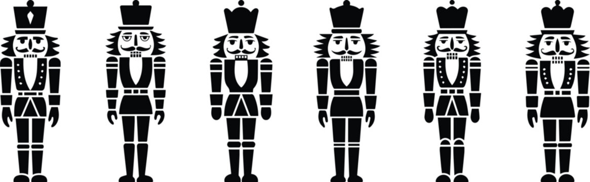 Set of Minimalist black christmas nutcracker soldier toy silhouette vector icon
