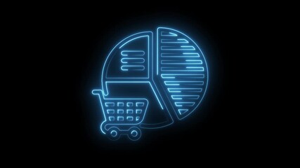 Glowing neon shopping cart with pie chart illustrating market share and sales data - Powered by Adobe