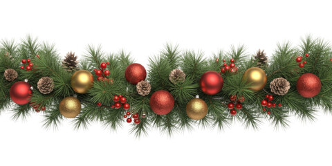 Christmas Garland with Ornaments Isolated on Background