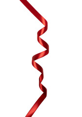 Red Satin Ribbon Spiral on White Background