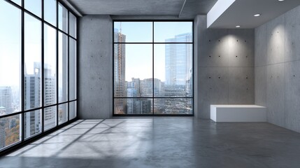 Obraz premium Minimalist interior design for urban high-rises digital concrete aesthetic perspectives