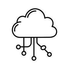 Outline icon of a cloud connected to digital circuit lines and nodes, representing cloud computing and data transfer isolated on