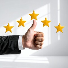 Customer Satisfaction and Positive Feedback with Thumbs Up and Five Stars.