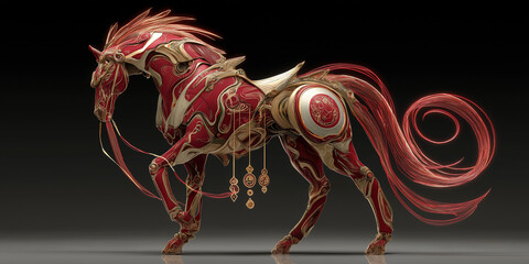 White Horse Drawing With Red Decorative Touches