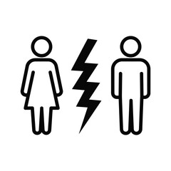 Icon of a man and a woman separated by a lightning bolt isolated on