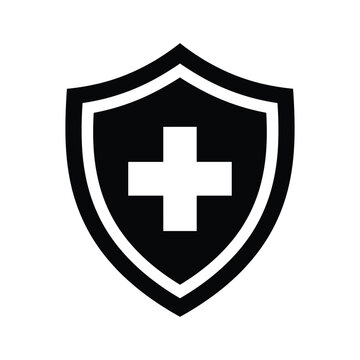 Shield with a cross isolated on, symbol of protection and health care