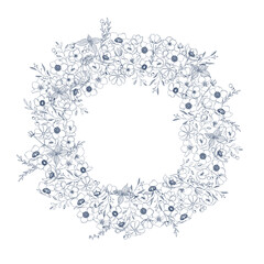 美しい花のラインアート、フラワーリース