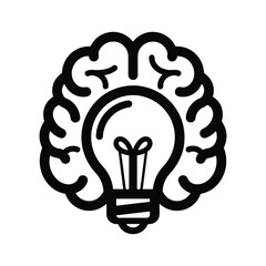 Brain and light bulb icon representing idea generation isolated on