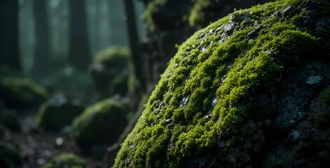 Moss-Covered Rocks in Forest Light