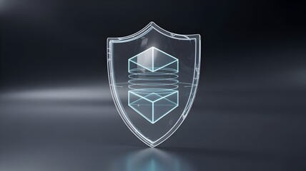 Digital data security concept represented by a glowing holographic shield protecting abstract geometric information blocks