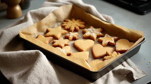 Baking gingerbread cookies in the kitchen during the holiday season