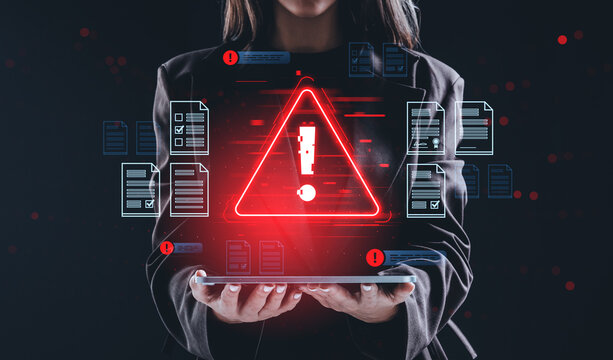 Cybersecurity warning concept showing data breach alert with dig