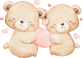 Watercolor Valentine Teddy Bear