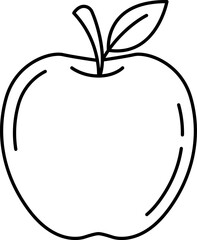 Outline Drawing of Apple Fruit with Stem and Leaf