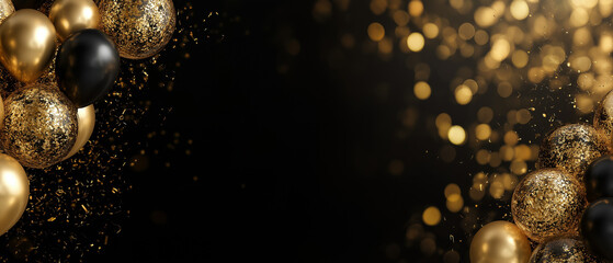 Golden Balloons Floating In Dark Celebration Background