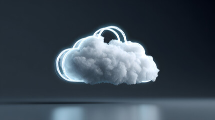 A sleek 3D render of a glowing padlock levitating over a secure cloud server network, blue neon edges, dark background, copy space on left for text overlay,