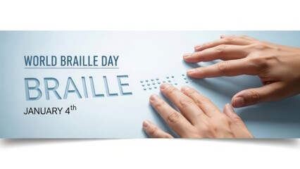 Close-up of hands reading embossed Braille text. A symbolic image emphasizing the importance of literacy, inclusivity, and accessibility for people with visual impairments. AI generated.
