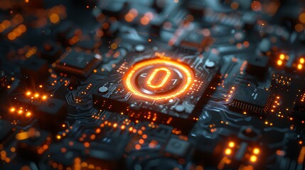 Illuminated power button icon floating on dark digital backgrou high resolution detailed stock photo