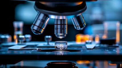 Microscope slide with clear sample under sterile white lighting modern scientific laboratory healthcare concept background high quality image