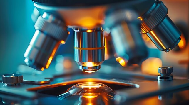 Microscope lens macro shot with subtle reflections scientific p modern scientific laboratory healthcare concept background high quality image