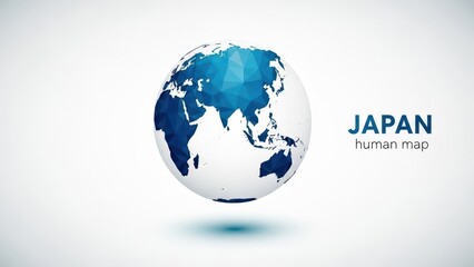 Abstract geometric globe with japan highlighted and clear background