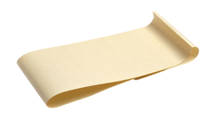 Curving, light beige paper, curled ends, textured surface