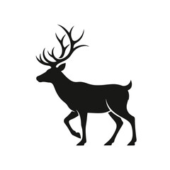 Striking black silhouette of a majestic stag with impressive antlers, symbolizing strength, nature, and wild beauty in a minimalist graphic design, perfect for branding or decorative elements